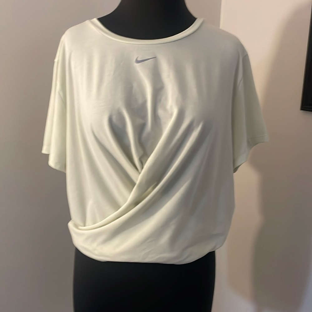 Nike Training One Luxe twist front short sleeve crop top in yellow-XL